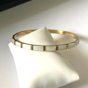 Vintage Mother of Pearl Inlay Brass Bangle Bracelet